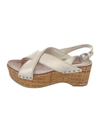 Pre-owned Prada Leather Studded Accents Espadrilles In Neutral