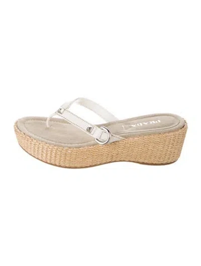 Pre-owned Prada Leather Studded Accents Flip Flops In Neutrals