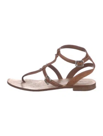 Pre-owned Prada Leather Studded Accents Gladiator Sandals In Brown