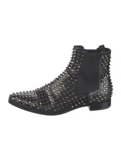 Pre-owned Prada Leather Studded Accents Lace-up Boots In Black