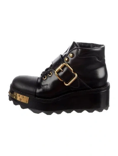 Pre-owned Prada Leather Studded Accents Lace-up Boots In Multi