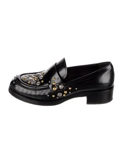 Pre-owned Prada Leather Studded Accents Loafers In Black