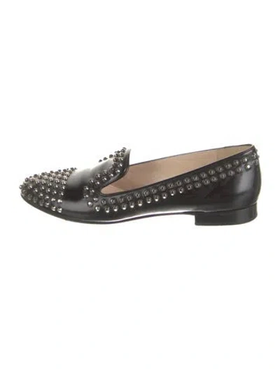 Pre-owned Prada Leather Studded Accents Loafers In Black