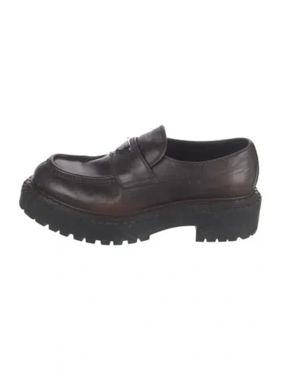 Pre-owned Prada Leather Studded Accents Loafers In Black