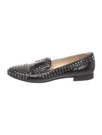 Pre-owned Prada Leather Studded Accents Loafers In Black