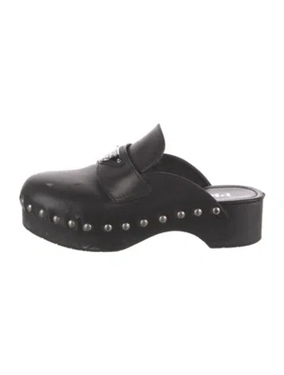 Pre-owned Prada Leather Studded Accents Mules In Black