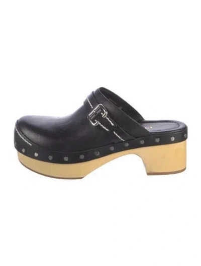 Pre-owned Prada Leather Studded Accents Mules In Black