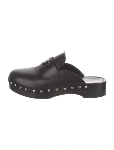 Pre-owned Prada Leather Studded Accents Mules In Black