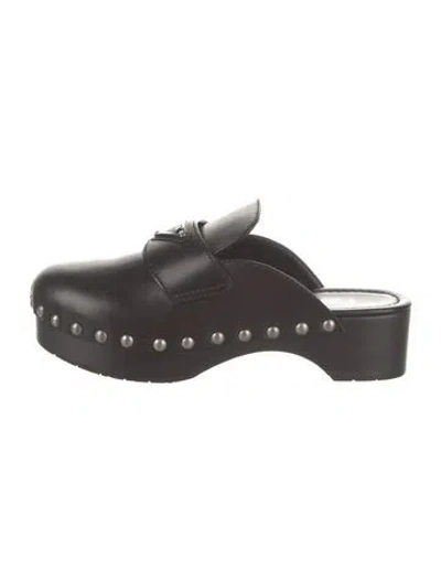 Pre-owned Prada Leather Studded Accents Mules In Black