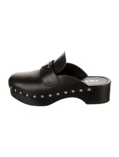Pre-owned Prada Leather Studded Accents Mules In Black