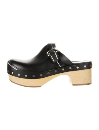 Pre-owned Prada Leather Studded Accents Mules In Black
