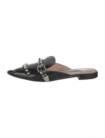 Pre-owned Prada Leather Studded Accents Mules In Black