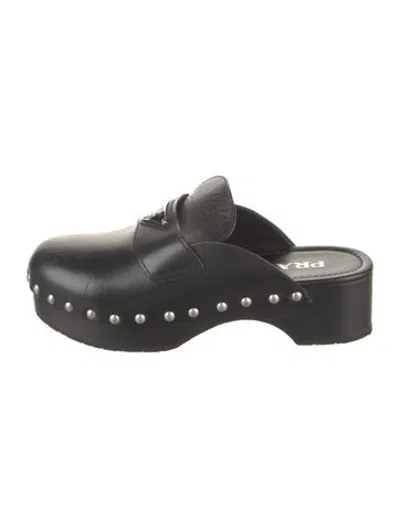 Pre-owned Prada Leather Studded Accents Mules In Black