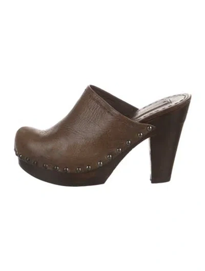 Pre-owned Prada Leather Studded Accents Mules In Brown