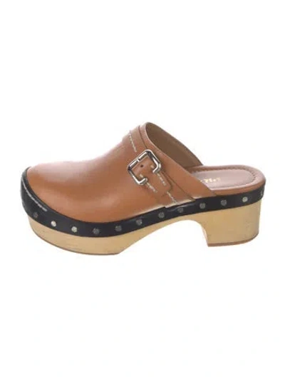 Pre-owned Prada Leather Studded Accents Mules In Brown