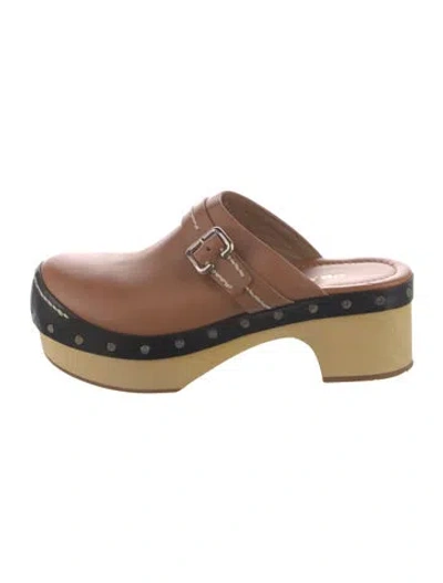 Pre-owned Prada Leather Studded Accents Mules In Brown