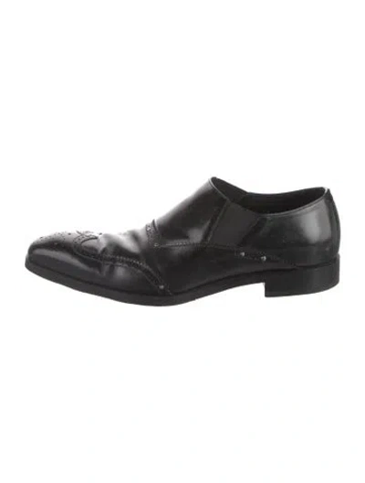 Pre-owned Prada Leather Studded Accents Oxfords In Black