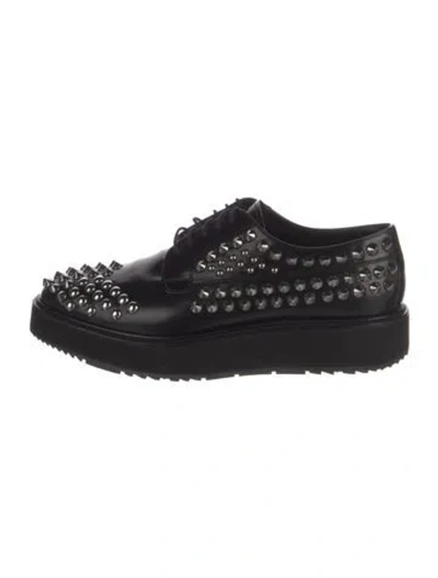 Pre-owned Prada Leather Studded Accents Oxfords In Black