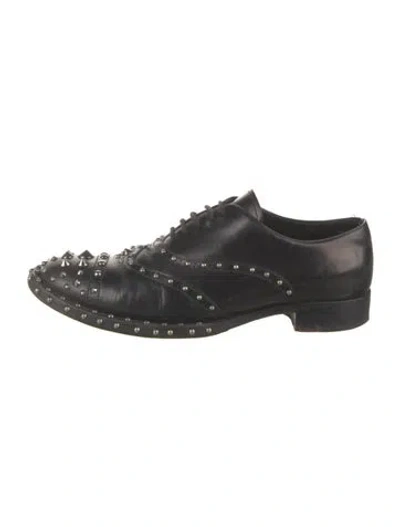 Pre-owned Prada Leather Studded Accents Oxfords In Black
