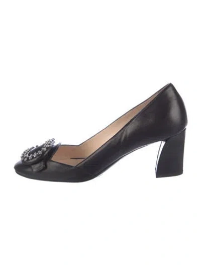 Pre-owned Prada Leather Studded Accents Pumps In Black