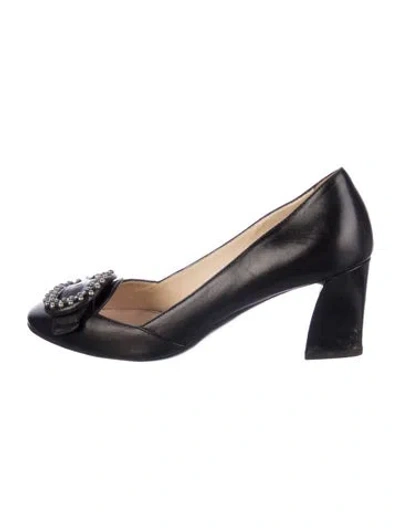 Pre-owned Prada Leather Studded Accents Pumps In Black