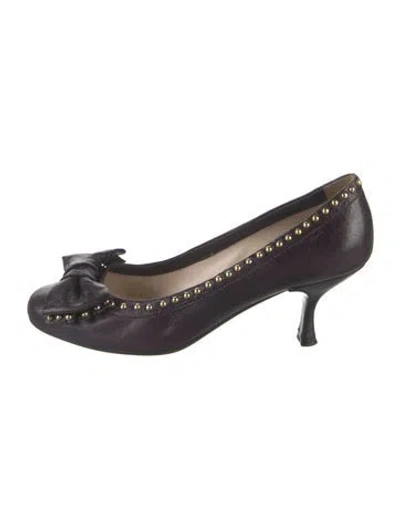 Pre-owned Prada Leather Studded Accents Pumps In Black