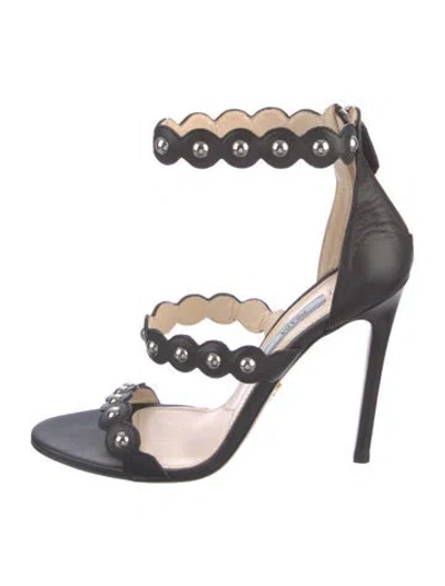 Pre-owned Prada Leather Studded Accents Sandals In Black