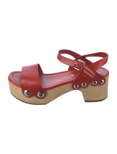 Pre-owned Prada Leather Studded Accents Sandals In Red