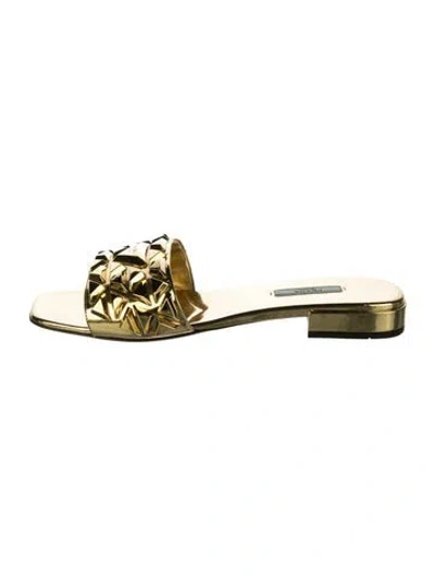 Pre-owned Prada Leather Studded Accents Slides