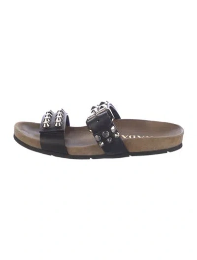 Pre-owned Prada Leather Studded Accents Slides In Black