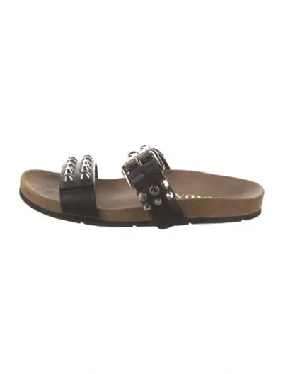 Pre-owned Prada Leather Studded Accents Slides In Black