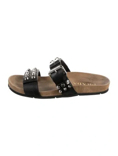 Pre-owned Prada Leather Studded Accents Slides In Black