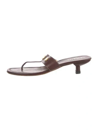 Pre-owned Prada Leather Studded Accents Slides In Brown