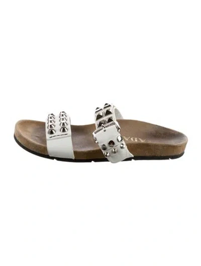 Pre-owned Prada Leather Studded Accents Slides In Neutral