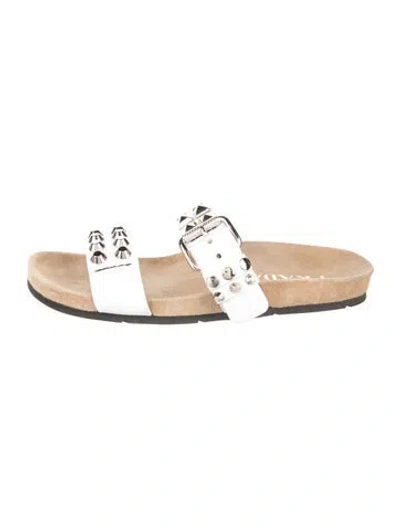 Pre-owned Prada Leather Studded Accents Slides In Neutrals
