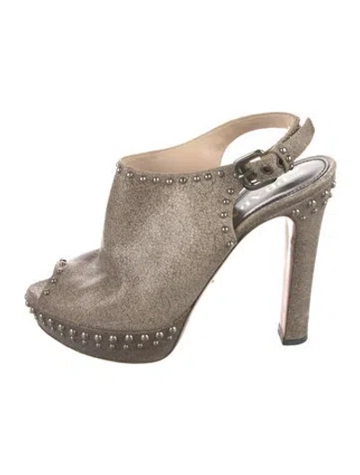 Pre-owned Prada Leather Studded Accents Slingback Pumps In Neutral