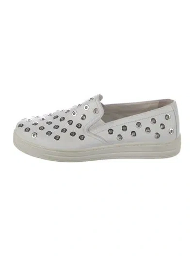 Pre-owned Prada Leather Studded Accents Sneakers In White