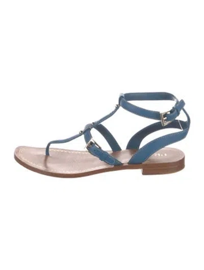 Pre-owned Prada Leather Studded Accents T-strap Sandals In Blue