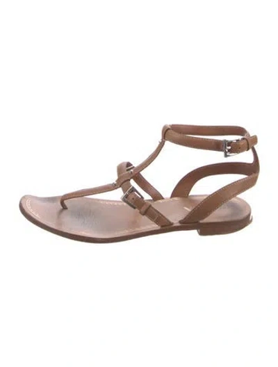 Pre-owned Prada Leather Studded Accents T-strap Sandals In Brown