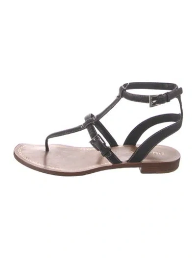 Pre-owned Prada Leather Studded Accents T-strap Sandals In Brown