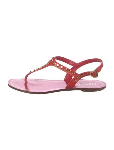 Pre-owned Prada Leather Studded Accents T-strap Sandals In Pink
