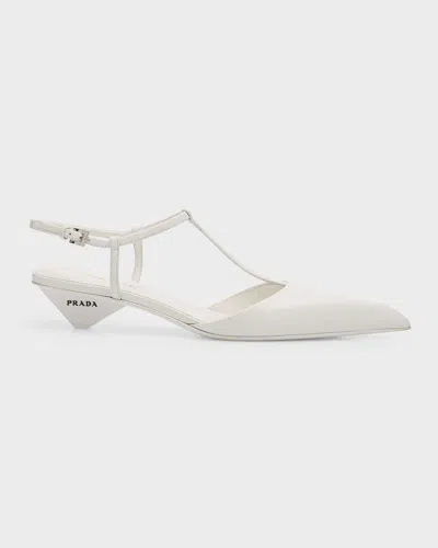 Prada Leather T-strap Ballerina Pumps In White