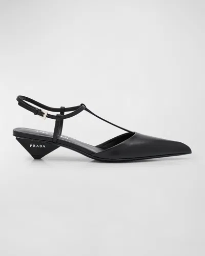 Prada Modellerie Pointed Toe Kitten Heel Pump In Black  