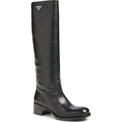 Prada Leather Tall Boot In Black