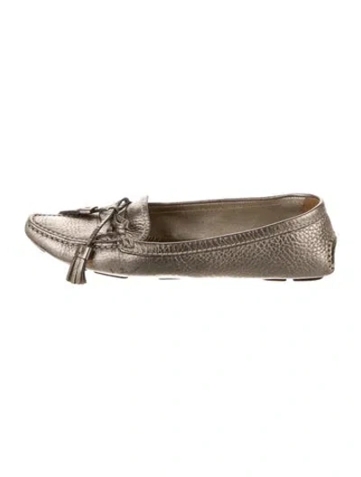 Pre-owned Prada Leather Tassel Accents Ballet Flats In Gray
