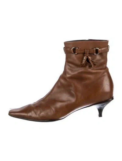 Pre-owned Prada Leather Tassel Accents Boots In Brown