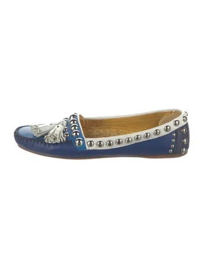 Pre-owned Prada Leather Tassel Accents Loafers In Blue