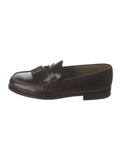 Pre-owned Prada Leather Tassel Accents Loafers In Brown