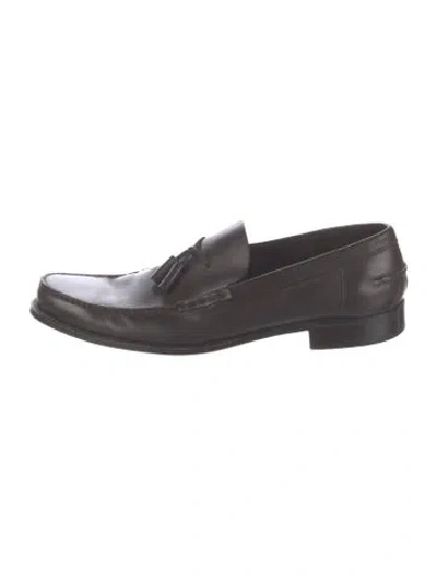 Pre-owned Prada Leather Tassel Accents Loafers In Brown/grey
