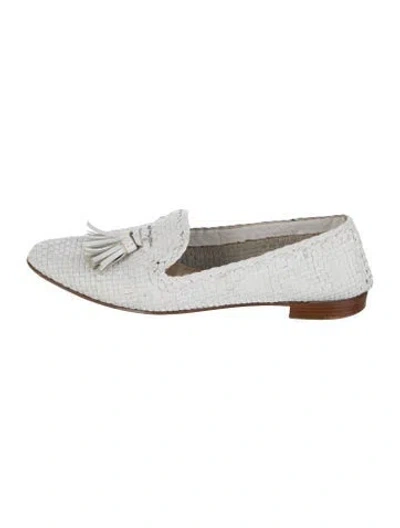 Pre-owned Prada Leather Tassel Accents Loafers In White
